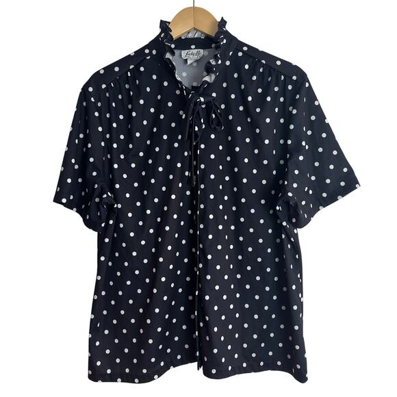 Vintage 70s Lucky Me Top Retro Pin Up Rockabilly Black White Polka Dot Size 42 - Picture 1 of 6